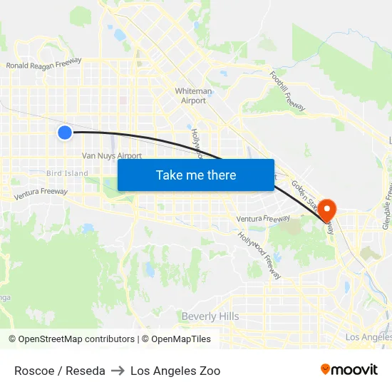 Roscoe / Reseda to Los Angeles Zoo map