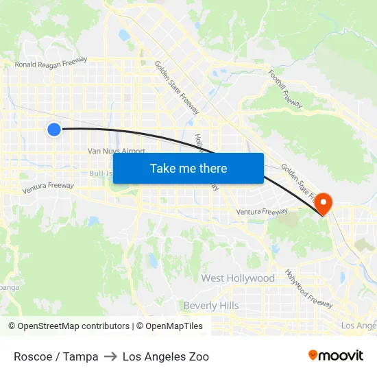 Roscoe / Tampa to Los Angeles Zoo map