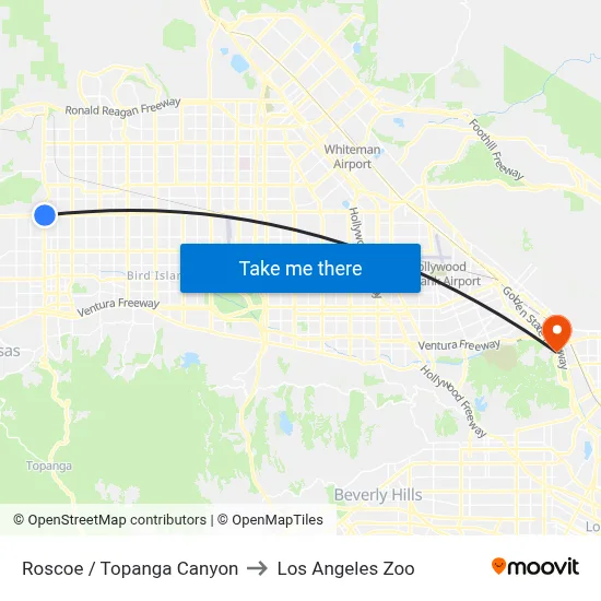 Roscoe / Topanga Canyon to Los Angeles Zoo map