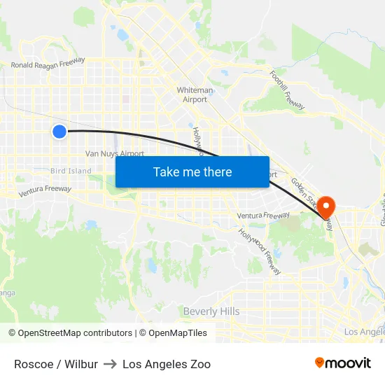 Roscoe / Wilbur to Los Angeles Zoo map