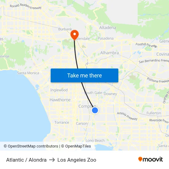 Atlantic / Alondra to Los Angeles Zoo map