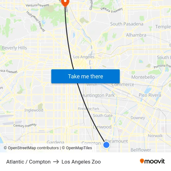 Atlantic / Compton to Los Angeles Zoo map