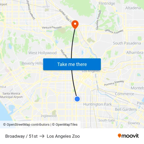 Broadway / 51st to Los Angeles Zoo map