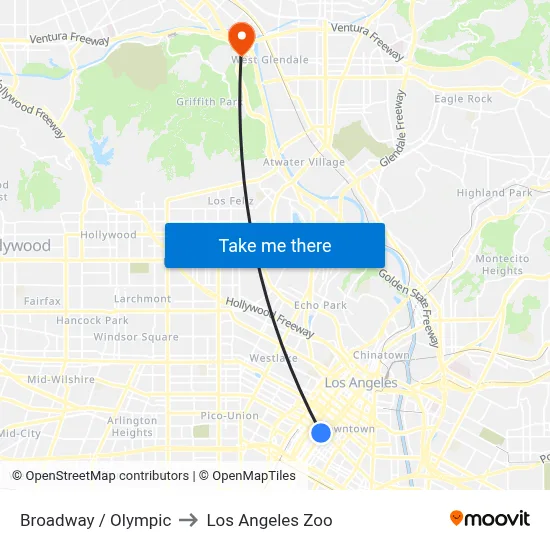 Broadway / Olympic to Los Angeles Zoo map