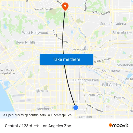 Central / 123rd to Los Angeles Zoo map