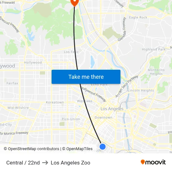Central / 22nd to Los Angeles Zoo map