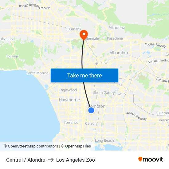 Central / Alondra to Los Angeles Zoo map