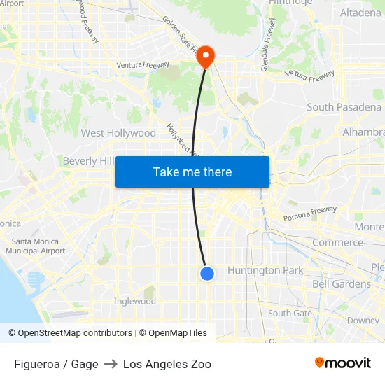Figueroa / Gage to Los Angeles Zoo map