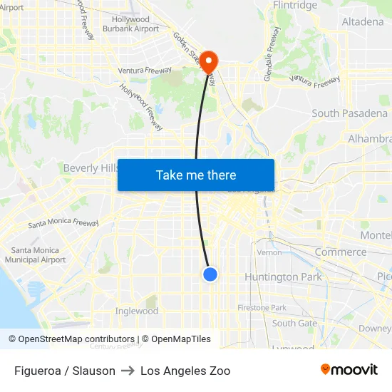 Figueroa / Slauson to Los Angeles Zoo map