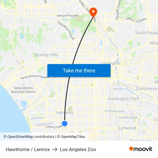 Hawthorne / Lennox to Los Angeles Zoo map
