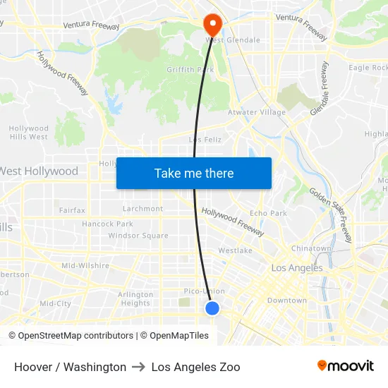 Hoover / Washington to Los Angeles Zoo map