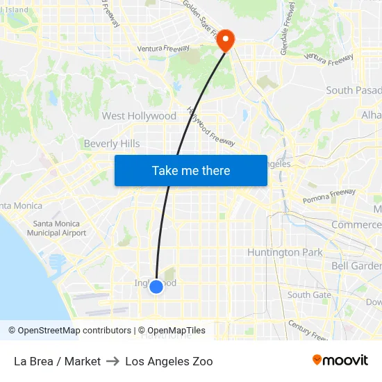La Brea / Market to Los Angeles Zoo map