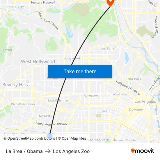 La Brea / Obama to Los Angeles Zoo map