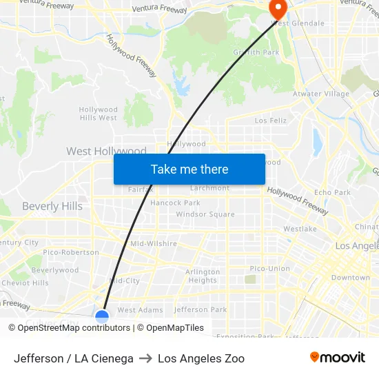 Jefferson / LA Cienega to Los Angeles Zoo map