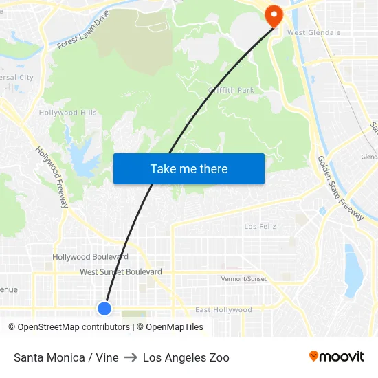 Santa Monica / Vine to Los Angeles Zoo map
