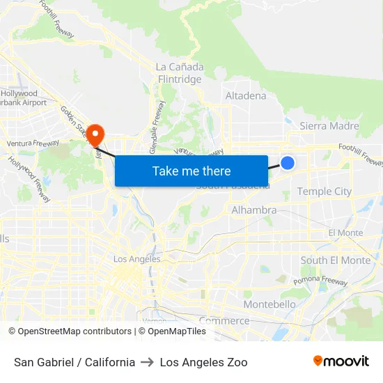 San Gabriel / California to Los Angeles Zoo map