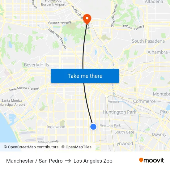 Manchester / San Pedro to Los Angeles Zoo map