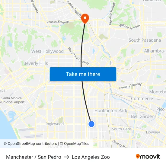 Manchester / San Pedro to Los Angeles Zoo map