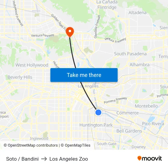 Soto / Bandini to Los Angeles Zoo map