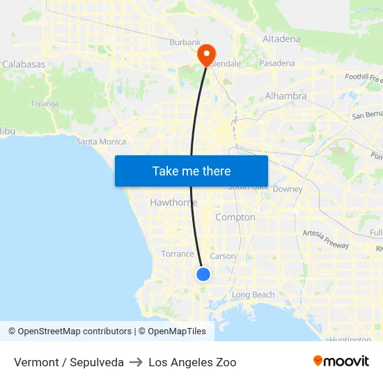 Vermont / Sepulveda to Los Angeles Zoo map