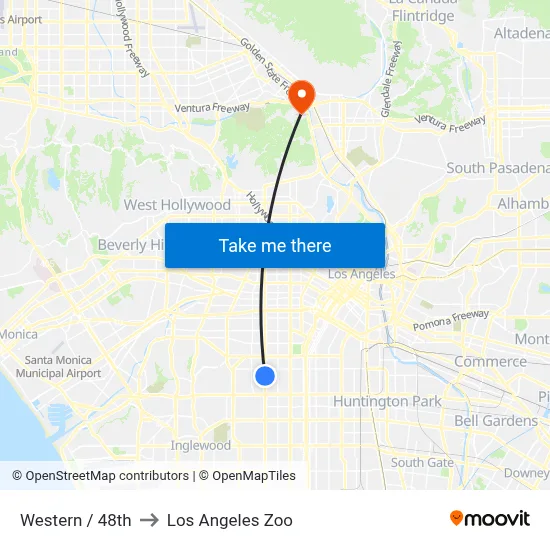Western / 48th to Los Angeles Zoo map