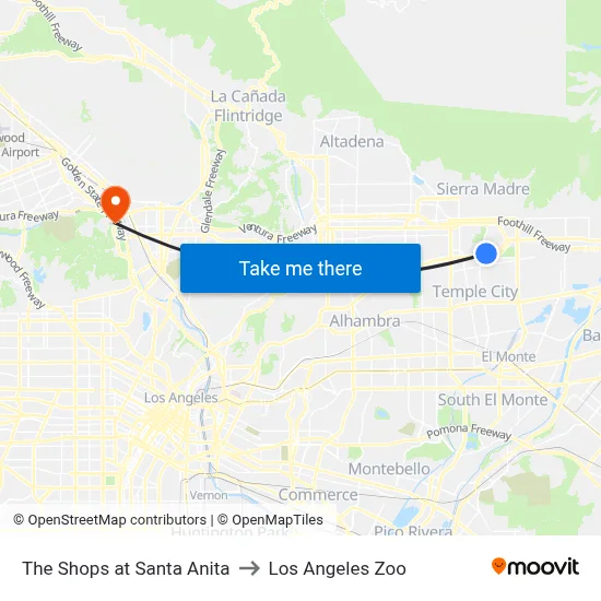 The Shops at Santa Anita to Los Angeles Zoo map