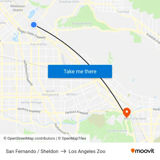 San Fernando / Sheldon to Los Angeles Zoo map