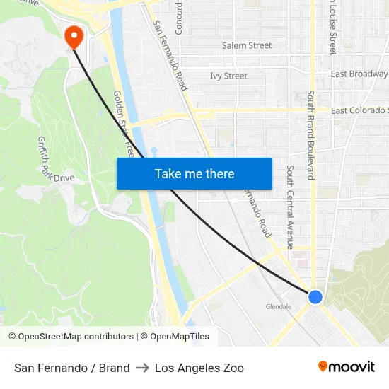 San Fernando / Brand to Los Angeles Zoo map