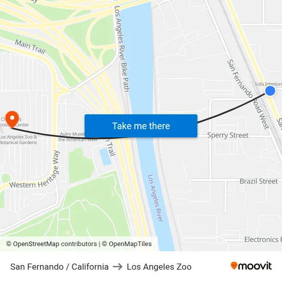 San Fernando / California to Los Angeles Zoo map