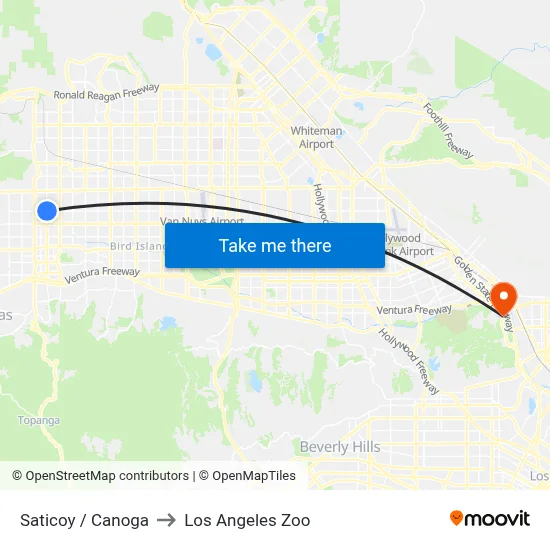 Saticoy / Canoga to Los Angeles Zoo map
