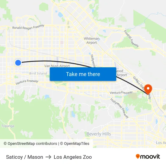 Saticoy / Mason to Los Angeles Zoo map