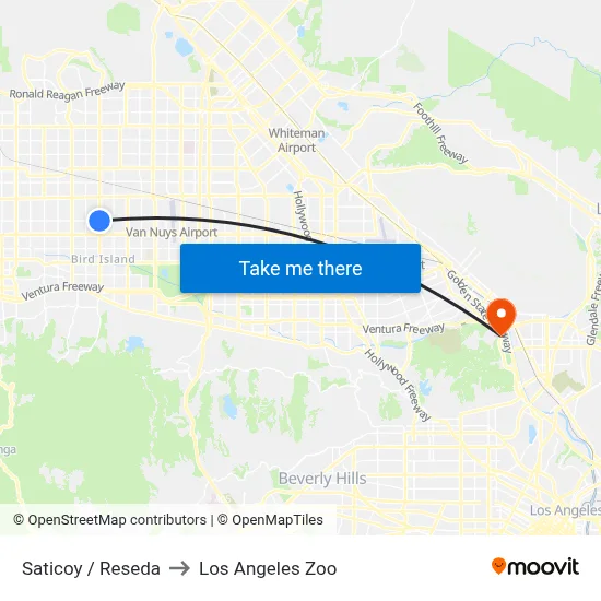 Saticoy / Reseda to Los Angeles Zoo map