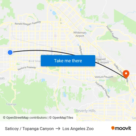 Saticoy / Topanga Canyon to Los Angeles Zoo map