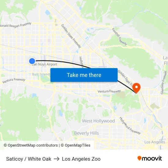 Saticoy / White Oak to Los Angeles Zoo map