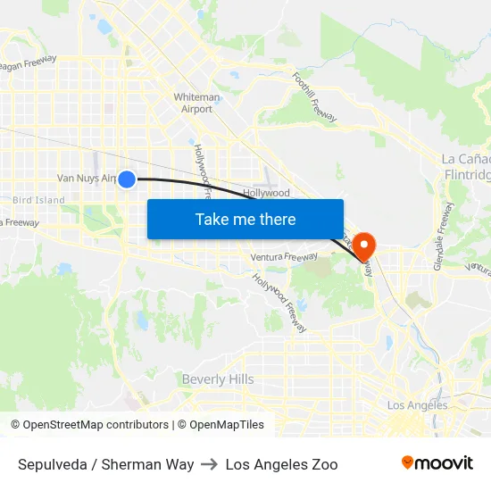 Sepulveda / Sherman Way to Los Angeles Zoo map