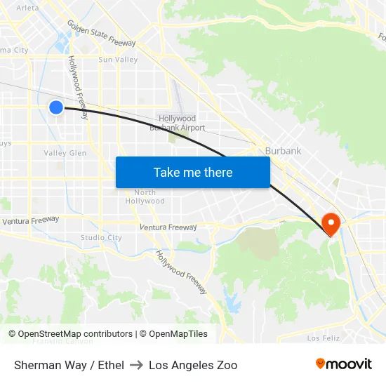 Sherman Way / Ethel to Los Angeles Zoo map