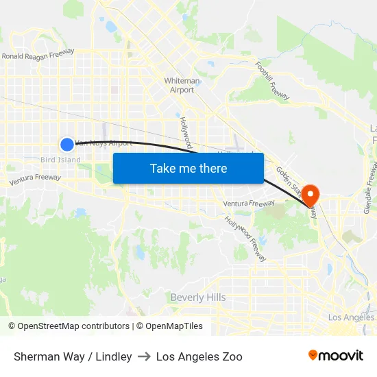 Sherman Way / Lindley to Los Angeles Zoo map