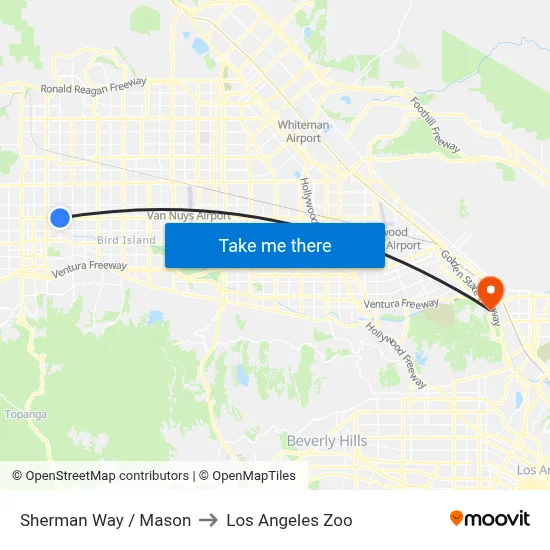 Sherman Way / Mason to Los Angeles Zoo map