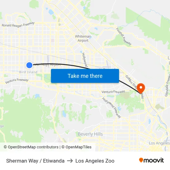 Sherman Way / Etiwanda to Los Angeles Zoo map