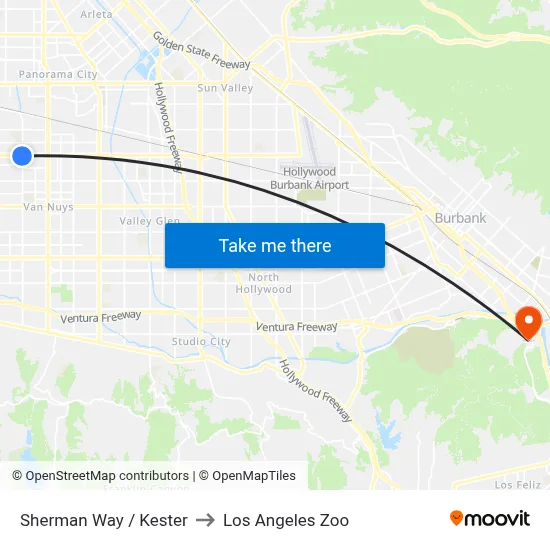 Sherman Way / Kester to Los Angeles Zoo map