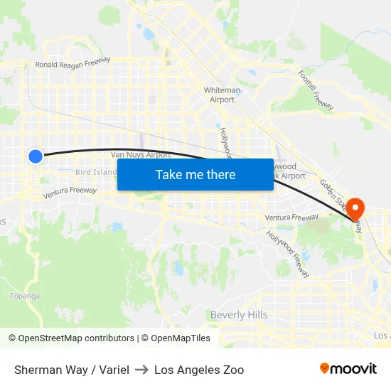 Sherman Way / Variel to Los Angeles Zoo map