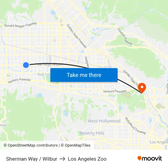 Sherman Way / Wilbur to Los Angeles Zoo map