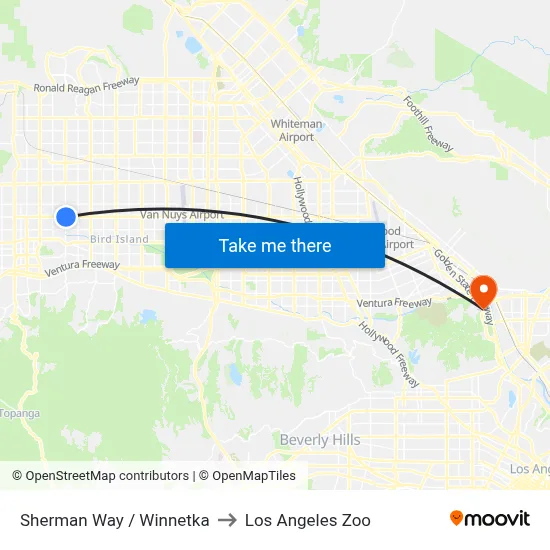Sherman Way / Winnetka to Los Angeles Zoo map