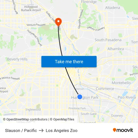 Slauson / Pacific to Los Angeles Zoo map