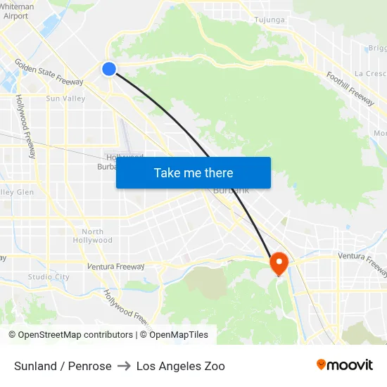 Sunland / Penrose to Los Angeles Zoo map