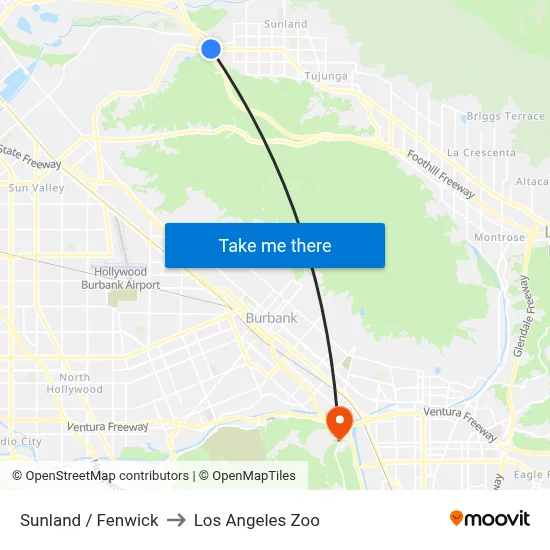 Sunland / Fenwick to Los Angeles Zoo map