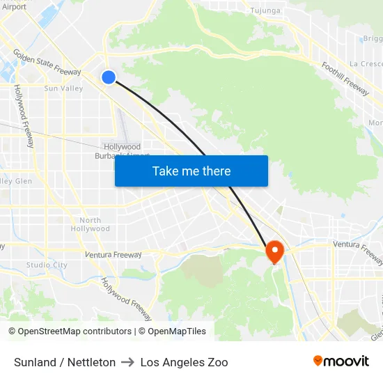 Sunland / Nettleton to Los Angeles Zoo map