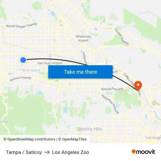 Tampa / Saticoy to Los Angeles Zoo map