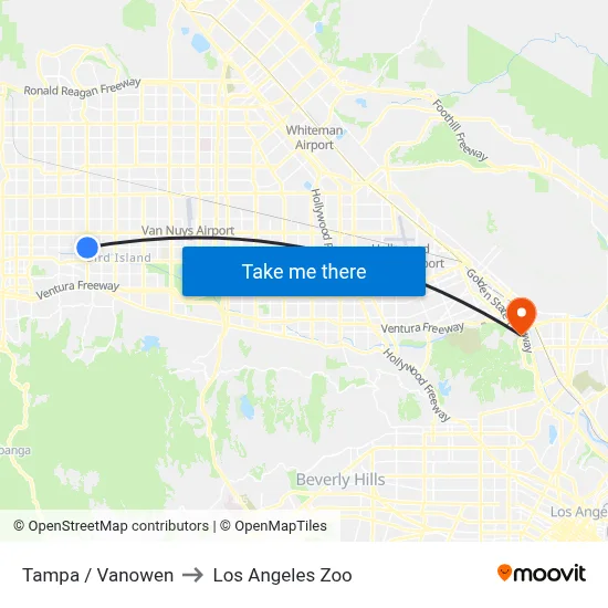Tampa / Vanowen to Los Angeles Zoo map