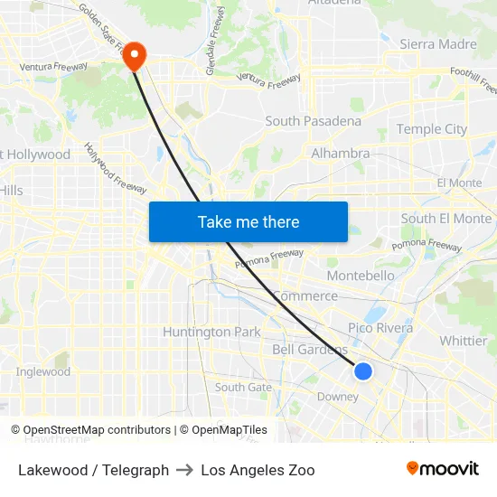Lakewood / Telegraph to Los Angeles Zoo map